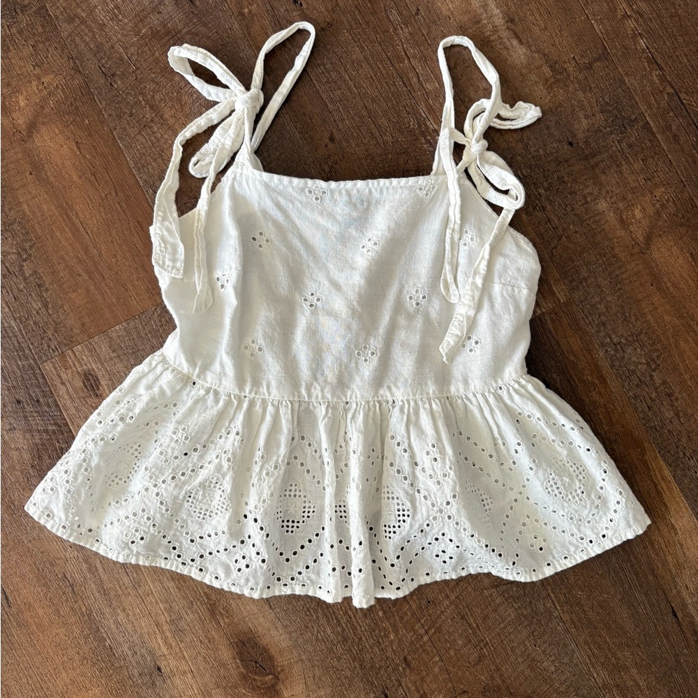 White Eyelet Peplum Tank
